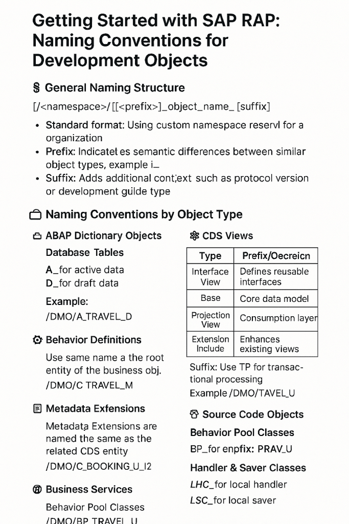 SAP RAP tutorial, ABAP RAP naming conventions, CDS views, service bindings, ABAP development guide, SAP Fiori, OData services
